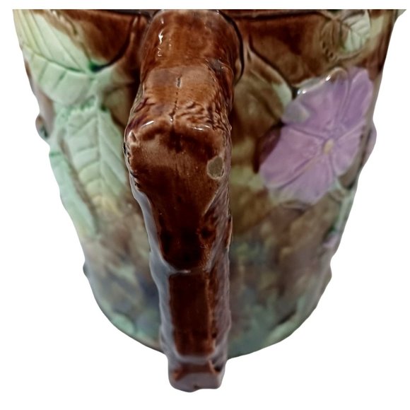 Antique French 19th Cent French Barbotine Majolica Pottery Water Pitcher Vintage - Picture 9 of 13